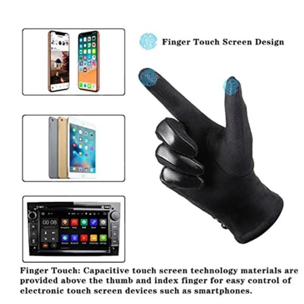 Women Winter Leather Gloves Touch Screen Wool Lined Warm Windproof Driving Glove
